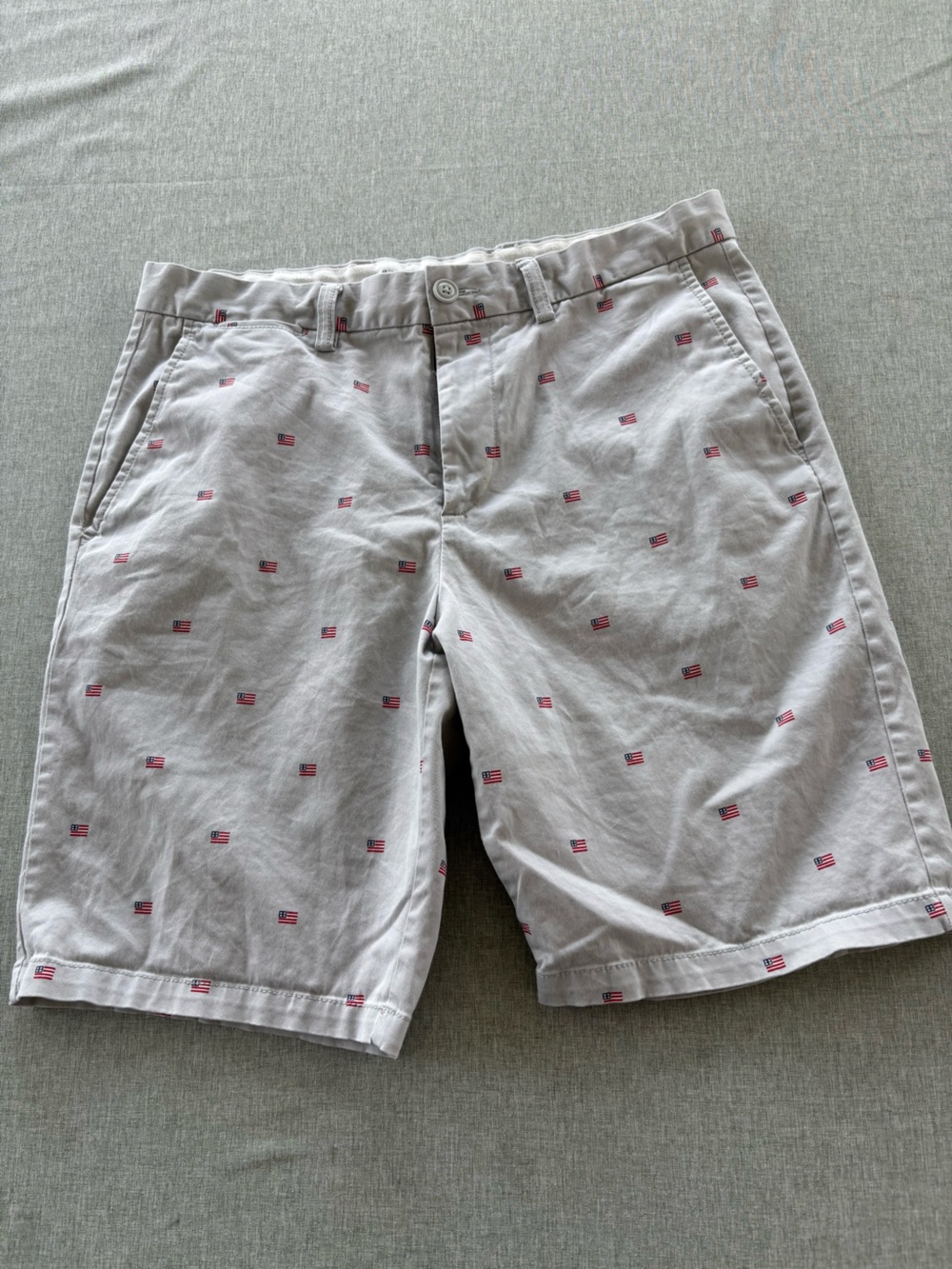 Old Navy Light Gray Men's Shorts with Small Red & Blue Flag Embroidery